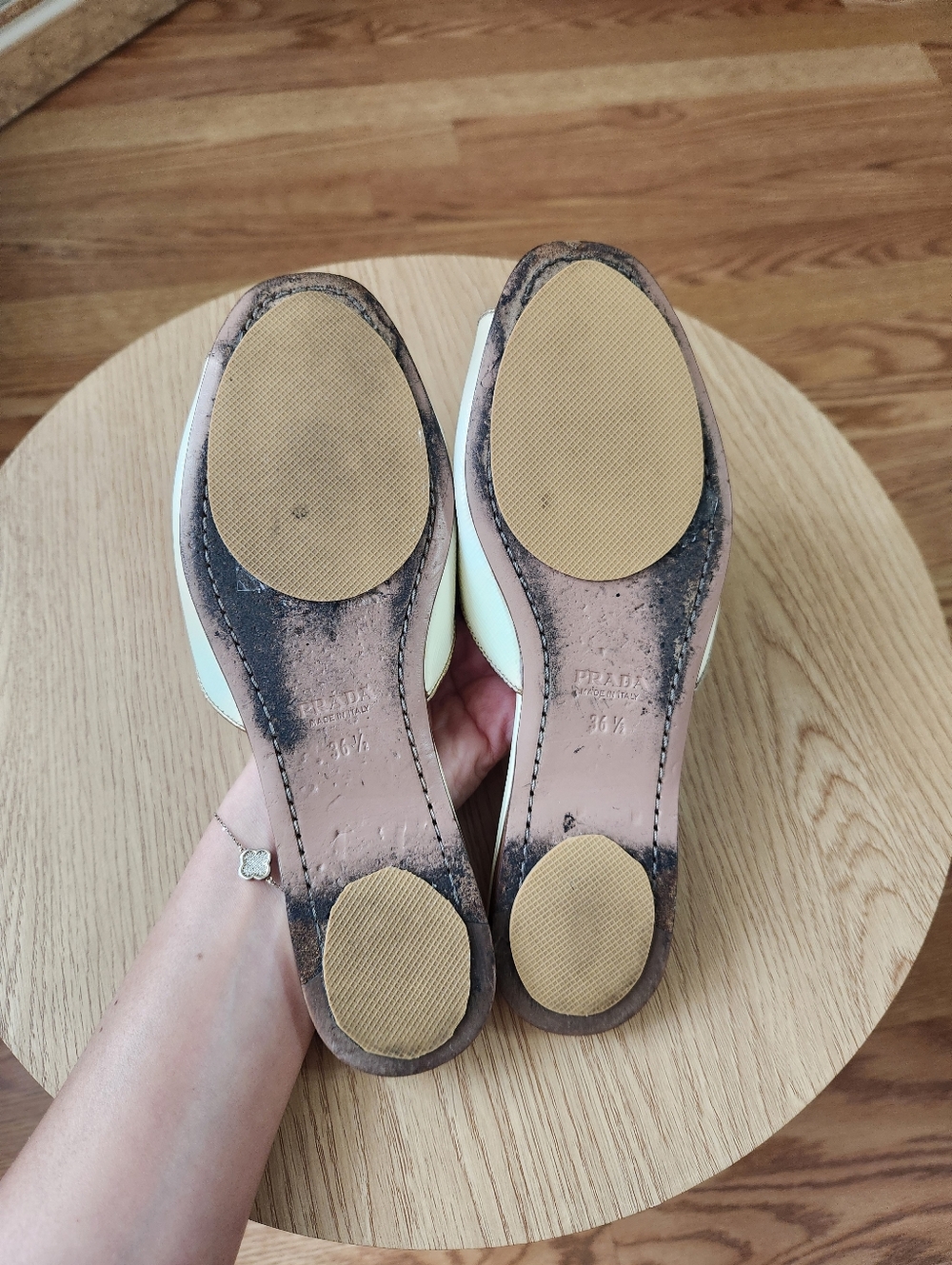 PRADA Ivory Saffiano Patent Leather Flat Slides - Picture 4 of 4